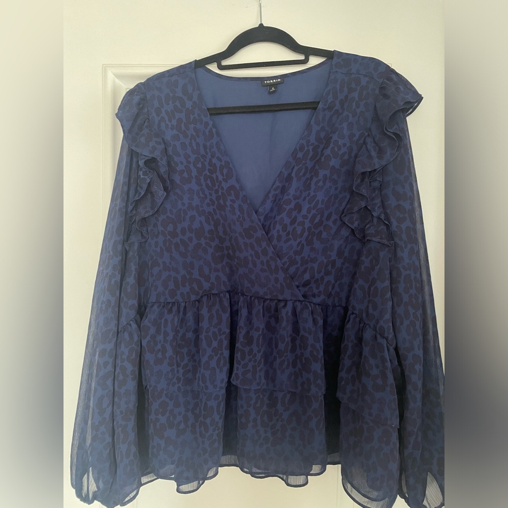 Blue animal print blouse